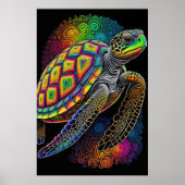 Kleurrijke krijttekening Zeeen schildpad Poster (Voorkant)