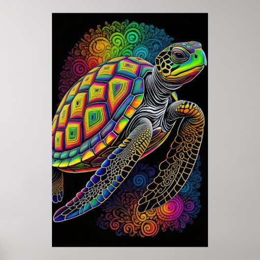 Kleurrijke krijttekening Zeeen schildpad Poster (Voorkant)