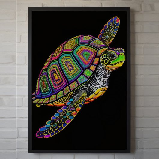 Kleurrijke krijttekening Zeeen schildpad Poster