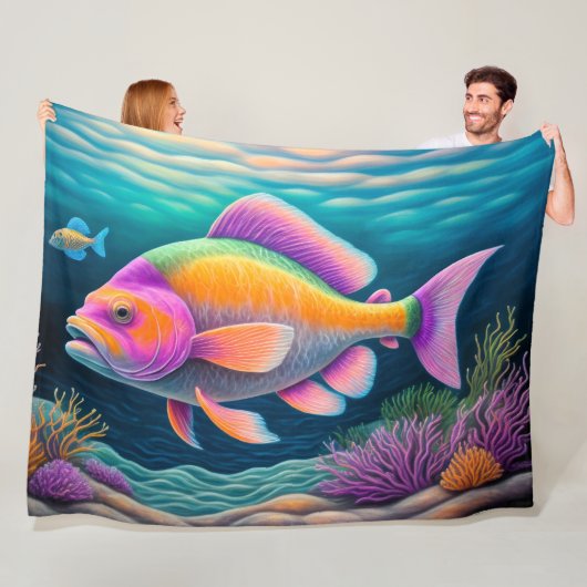 Kleurrijke krijttekenvis fleece deken (In situ)