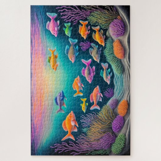 Kleurrijke krijttekenvis legpuzzel (Verticaal)