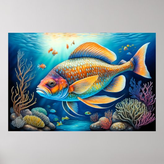 Kleurrijke krijttekenvis poster (Voorkant)