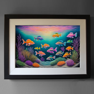 Kleurrijke krijttekenvis poster