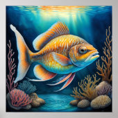 Kleurrijke krijttekenvis poster (Voorkant)