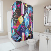 Kleurrijke kristallen, donkere abstracte achtergro douchegordijn (In situ)