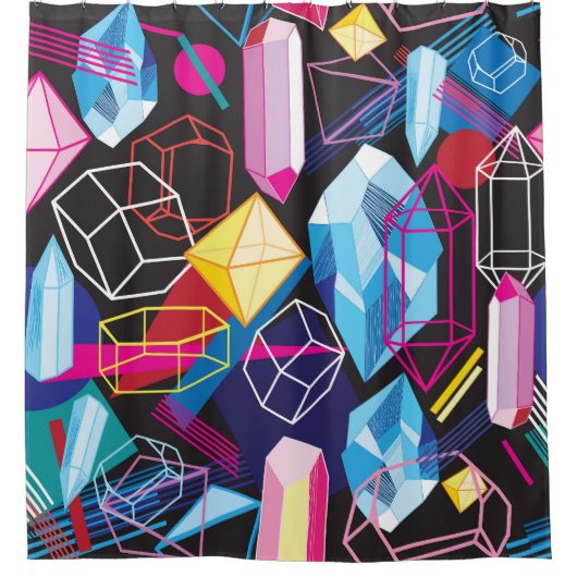 Kleurrijke kristallen, donkere abstracte achtergro douchegordijn (Voorkant)
