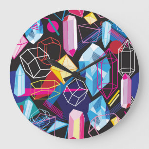 Kleurrijke kristallen, donkere abstracte achtergro grote klok