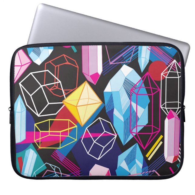 Kleurrijke kristallen, donkere abstracte achtergro laptop sleeve (Voorkant)