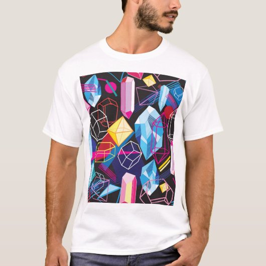 Kleurrijke kristallen, donkere abstracte achtergro t-shirt (Voorkant)