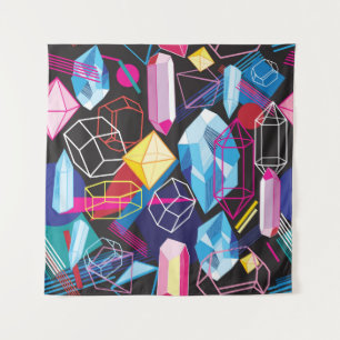 Kleurrijke kristallen, donkere abstracte achtergro wandkleed