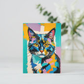 Kleurrijke kubistische katachtige kunst briefkaart (Staand voorkant)