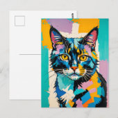 Kleurrijke kubistische katachtige kunst briefkaart (Voorkant / Achterkant)