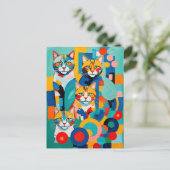 Kleurrijke kubistische katten kunstwerk briefkaart (Staand voorkant)