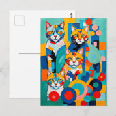 Kleurrijke kubistische katten kunstwerk briefkaart (Voorkant / Achterkant)