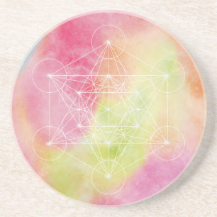Kleurrijke Kubus van Metatron Heilige Geometrie Zandsteen Onderzetter