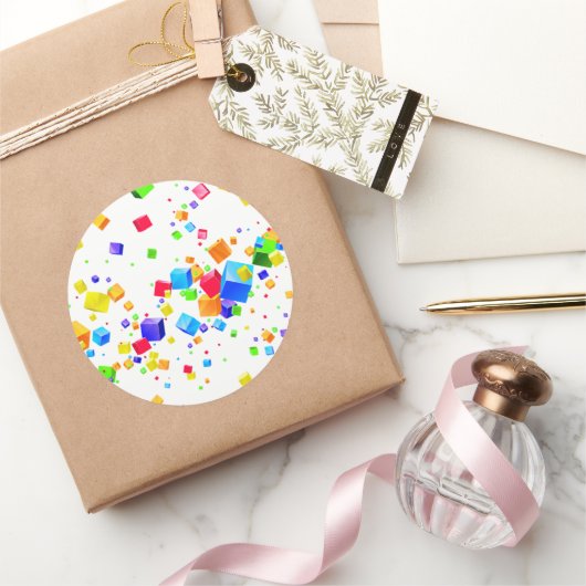 Kleurrijke kubussen 1 ronde sticker (Geschenken)