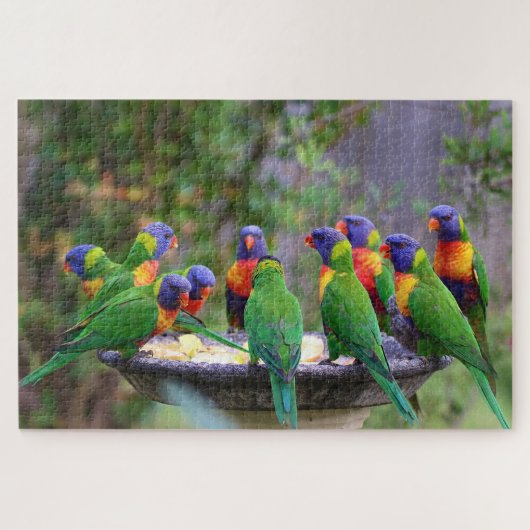 Kleurrijke kudde van regenboogvogels legpuzzel (Horizontaal)