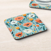 Kleurrijke kunst bloemen-aqua, wit, perzik, geel, bier onderzetter (Linkerzijde)