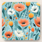 Kleurrijke kunst bloemen-aqua, wit, perzik, geel, bier onderzetter (Voorkant)