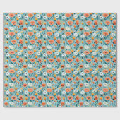 Kleurrijke kunst bloemen-aqua, wit, perzik, geel, cadeaupapier (Vlak)