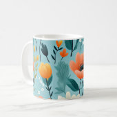 Kleurrijke kunst bloemen-aqua, wit, perzik, geel, koffiemok (Voorkant links)