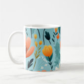 Kleurrijke kunst bloemen-aqua, wit, perzik, geel, koffiemok (Links)