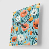 Kleurrijke kunst bloemen-aqua, wit, perzik, geel, vierkante klok (Hoek)