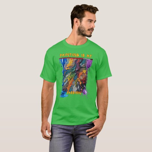 Kleurrijke kunst en lekkende verf t-shirt (Voorkant volledig)