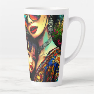 Kleurrijke kunst Moeder en dochter Aziatische bloe Latte Mok