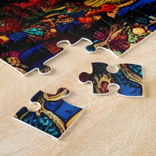 Kleurrijke Kunst Moeder en Dochter Aziatische Bloe Legpuzzel (Zijkant)