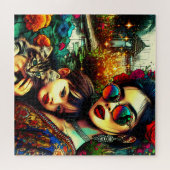 Kleurrijke Kunst Moeder en Dochter Aziatische Bloe Legpuzzel (Horizontaal)