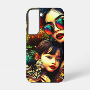 Kleurrijke kunst Moeder en dochter Aziatische bloe Samsung Galaxy Hoesje
