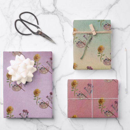 KLEURRIJKE KUNST PALLETBLOEMEN INPAKPAPIER VEL (Voorkant)