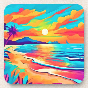 Kleurrijke Kunst van Zonsondergang op het Strand Bier Onderzetter