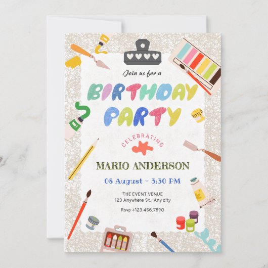 Kleurrijke kunst verf hulpmiddelen verjaardag kaart (Voorkant)
