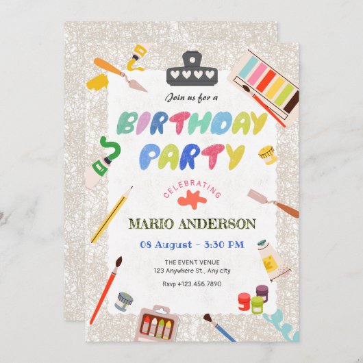 Kleurrijke kunst verf hulpmiddelen verjaardag kaart (Voorkant / Achterkant)