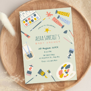 Kleurrijke kunst verf kwast baby shower kaart