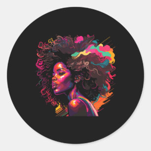 Kleurrijke Kunst Zwart Koningin Afro Melanine Drip Ronde Sticker