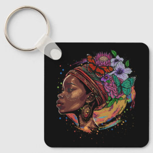 Kleurrijke Kunst Zwarte Koningin Vrouwen Afro Mela Sleutelhanger