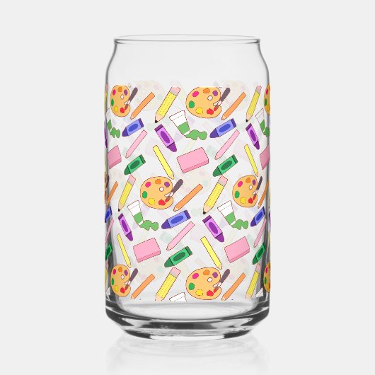 Kleurrijke kunstbenodigdheden blikvorm glas (Voorkant)