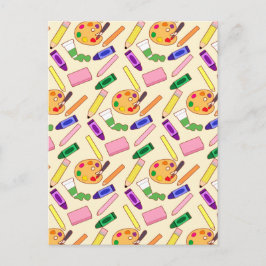 Kleurrijke kunstbenodigdheden briefkaart