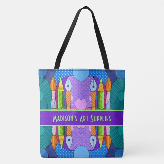 Kleurrijke kunstbenodigdheden, gepersonaliseerde C Tote Bag (Voorkant)