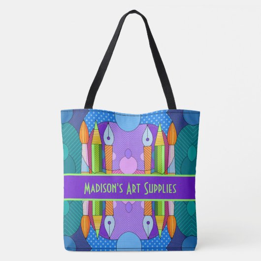 Kleurrijke kunstbenodigdheden, gepersonaliseerde C Tote Bag (Achterkant)