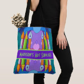 Kleurrijke kunstbenodigdheden, gepersonaliseerde C Tote Bag (Dichtbij)