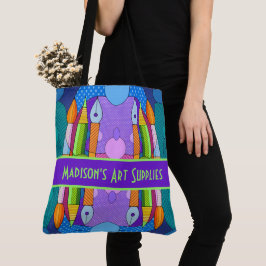 Kleurrijke kunstbenodigdheden, gepersonaliseerde C Tote Bag