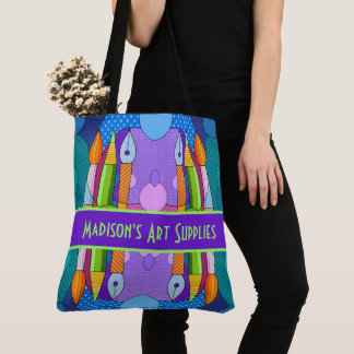 Kleurrijke kunstbenodigdheden, gepersonaliseerde C Tote Bag