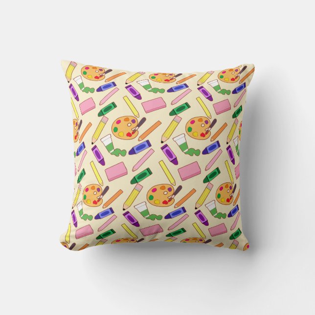Kleurrijke kunstbenodigdheden kussen (Voorkant)