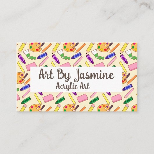 Kleurrijke kunstbenodigdheden visitekaartje (Voorkant)