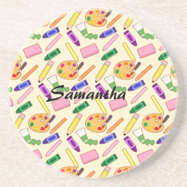 Kleurrijke kunstbenodigdheden zandsteen onderzetter