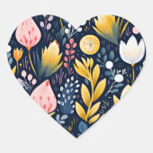 Kleurrijke kunstbloemen hart sticker (Voorkant)